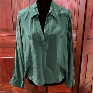 J Crew, Silky, long sleeve, loose fitting blouse, large, never worn, deep green